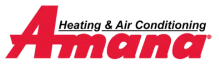 Red "Amana" logo with "Heating & Air Conditioning" in black above it.