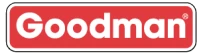 The image shows the Goodman logo in white text on a red background, outlined in gray.