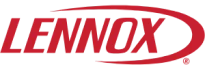 Red Lennox logo with stylized text and a curved line encircling the word.