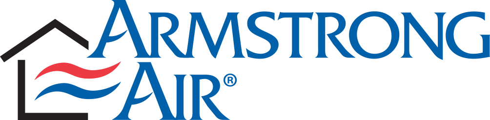 Armstrong Air logo with a house outline and red and blue wavy lines, highlighting Residential HVAC next to the company name in blue text on a light background.