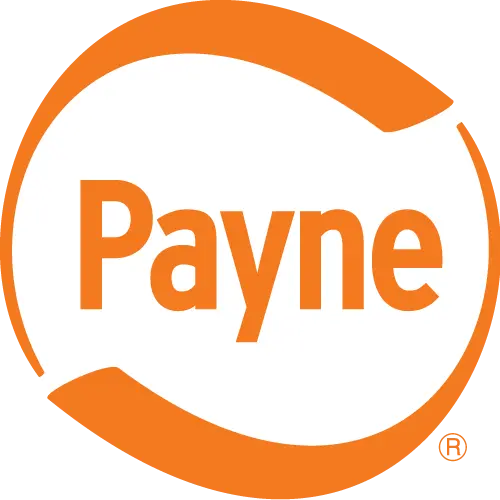 Orange and white Payne logo with the brand name in bold orange letters inside an abstract circular shape, representing reliability in Residential HVAC and A/C solutions.